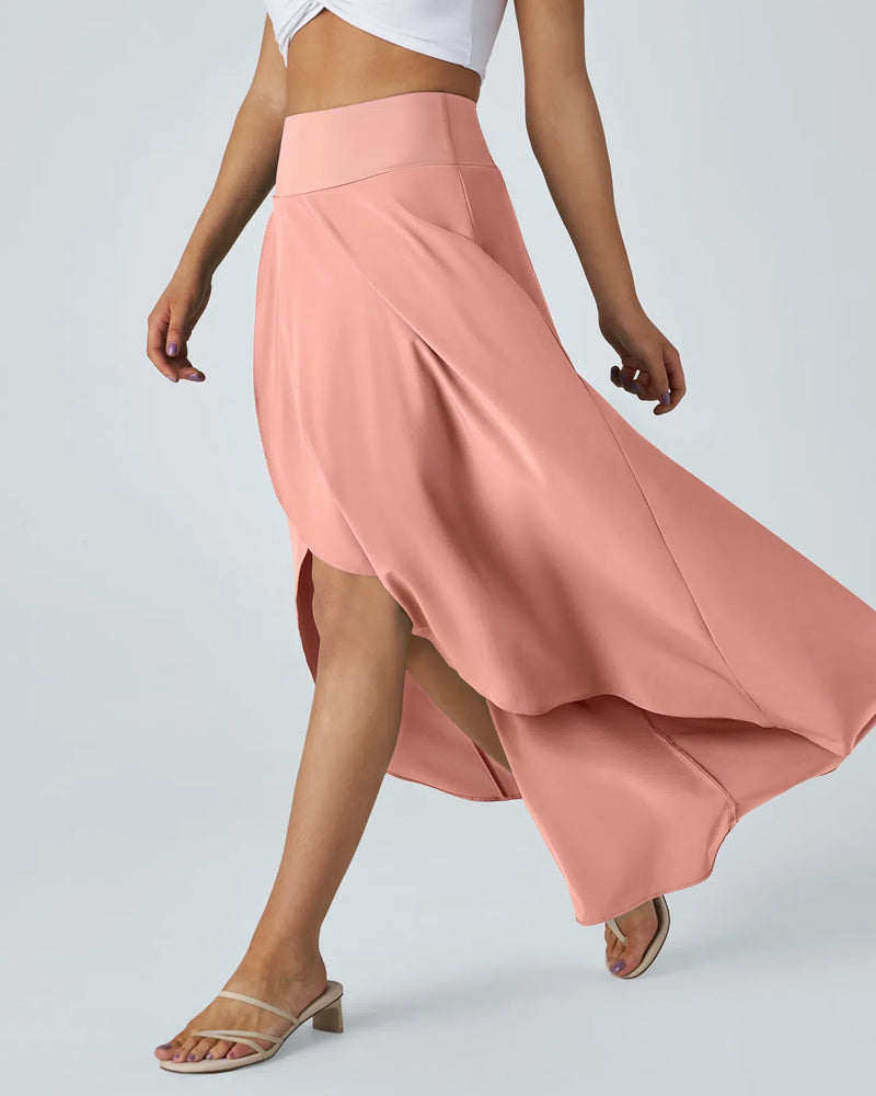 Falda Larga Elegante 2 en 1 con Cintura Alta y Volantes Irregulares de Secado Rápido para Vacaciones en la Playa