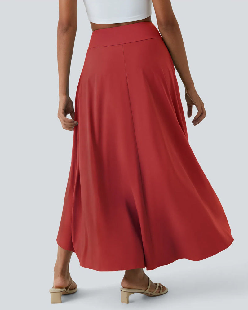 Falda Larga Elegante 2 en 1 con Cintura Alta y Volantes Irregulares de Secado Rápido para Vacaciones en la Playa
