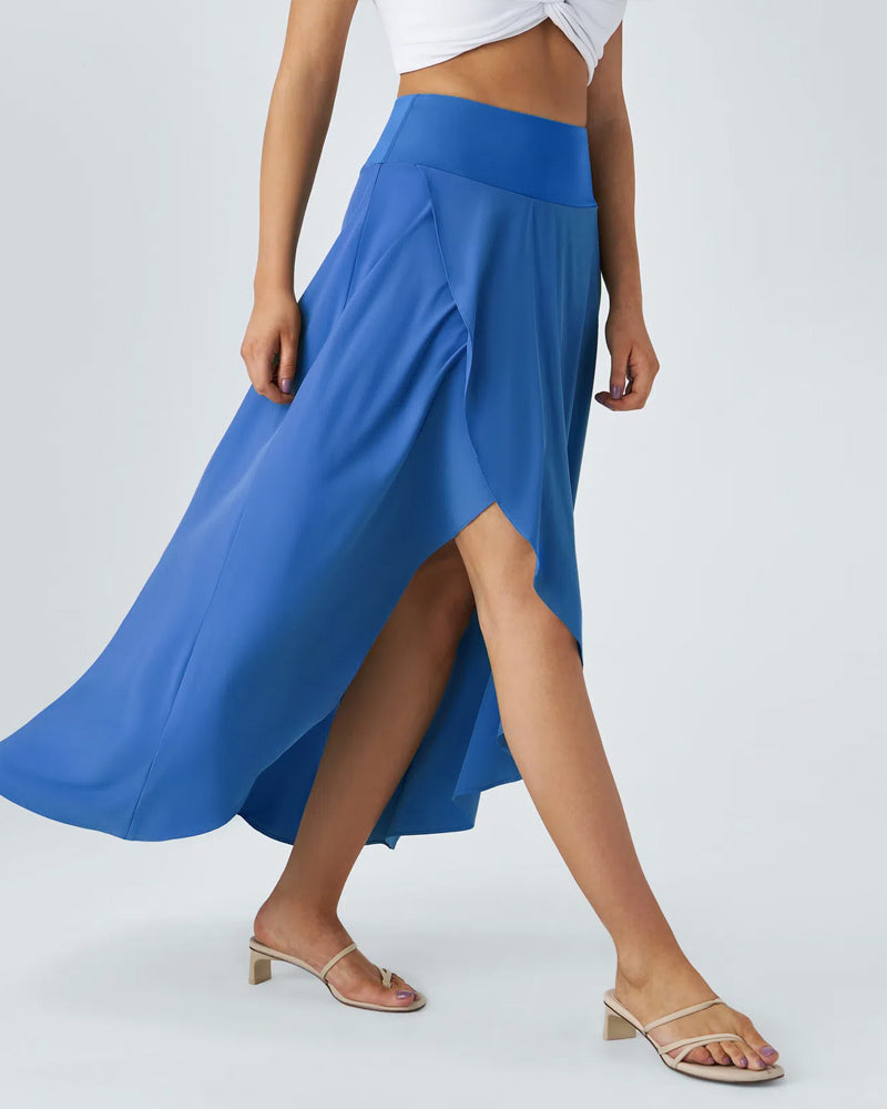 Falda Larga Elegante 2 en 1 con Cintura Alta y Volantes Irregulares de Secado Rápido para Vacaciones en la Playa