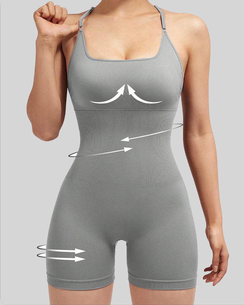Mono Deportivo de Mujer Sin Mangas en Color Sólido con Tirantes Ajustables y Espalda Cruzada