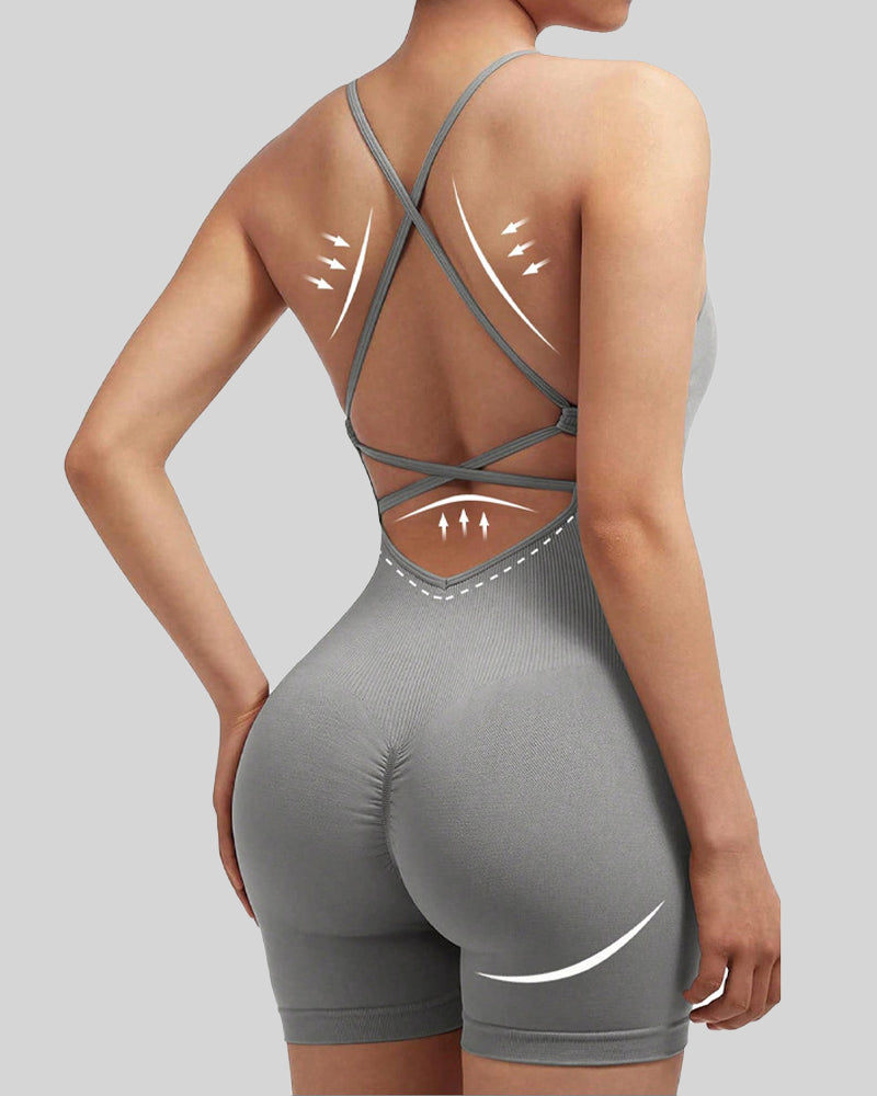 Mono Deportivo de Mujer Sin Mangas en Color Sólido con Tirantes Ajustables y Espalda Cruzada
