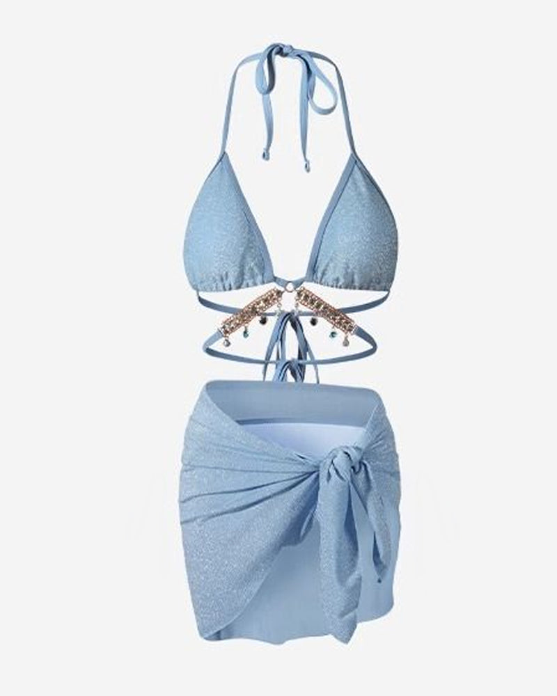 Conjunto de Bañador con Cubierta de Cadena de Diamantes para Vacaciones en la Playa