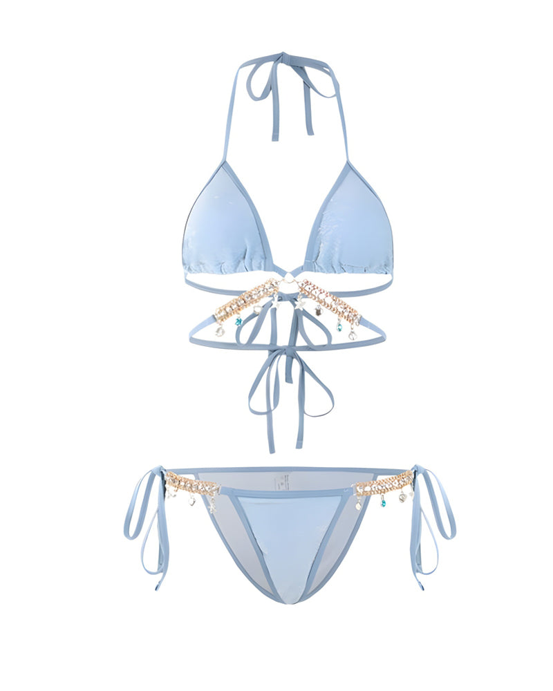 Conjunto de Bañador con Cubierta de Cadena de Diamantes para Vacaciones en la Playa