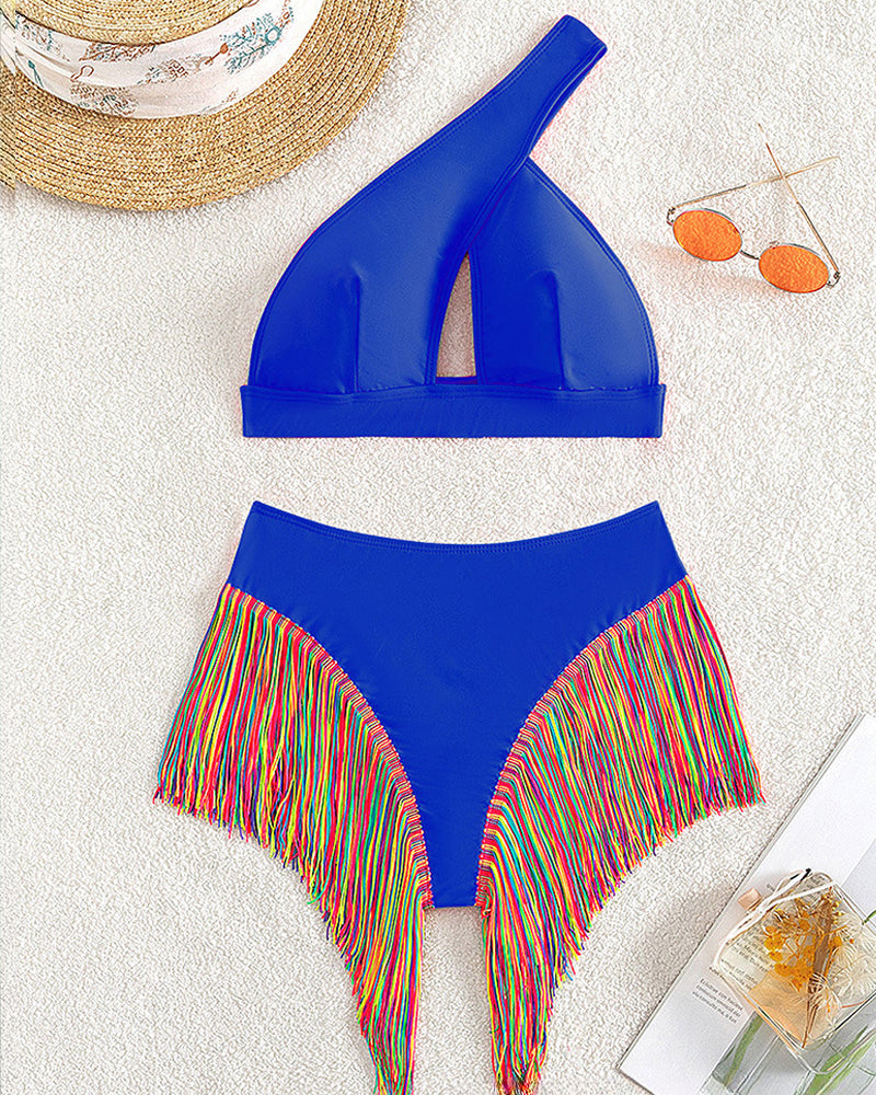 Bikini Femenino con Flecos en Color Sólido