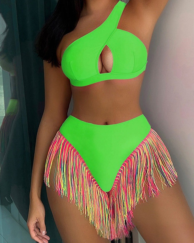 Bikini Femenino con Flecos en Color Sólido