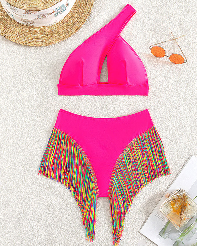Bikini Femenino con Flecos en Color Sólido