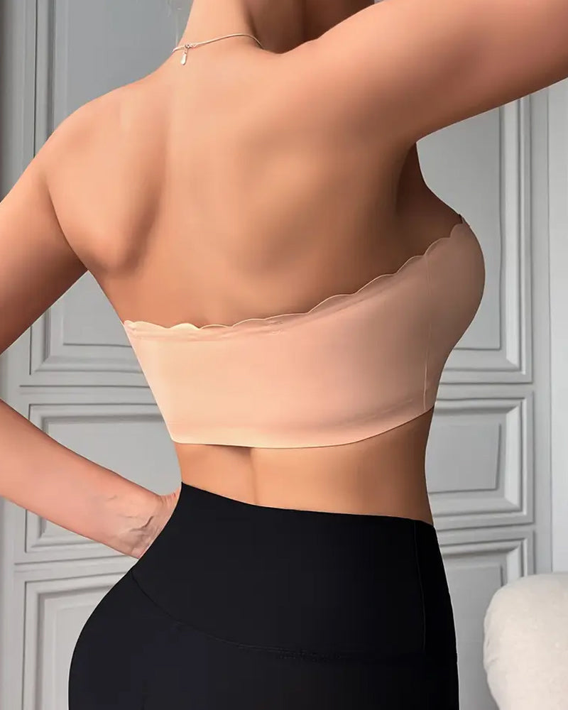 Sostén sin costuras y sin tirantes con cierre frontal y efecto push-up para mujer