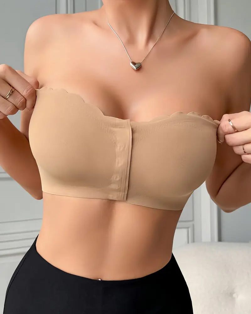 Sostén sin costuras y sin tirantes con cierre frontal y efecto push-up para mujer