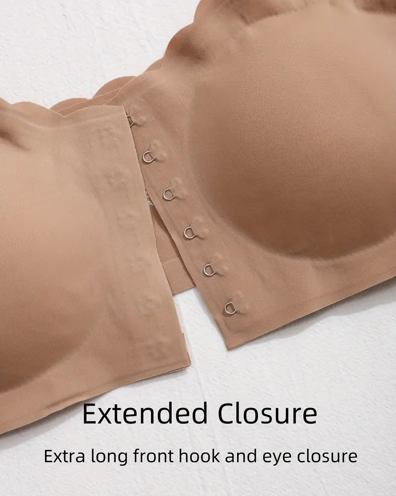 Sostén sin costuras y sin tirantes con cierre frontal y efecto push-up para mujer