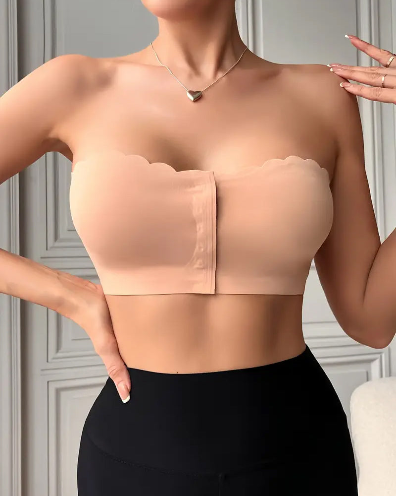 Sostén sin costuras y sin tirantes con cierre frontal y efecto push-up para mujer