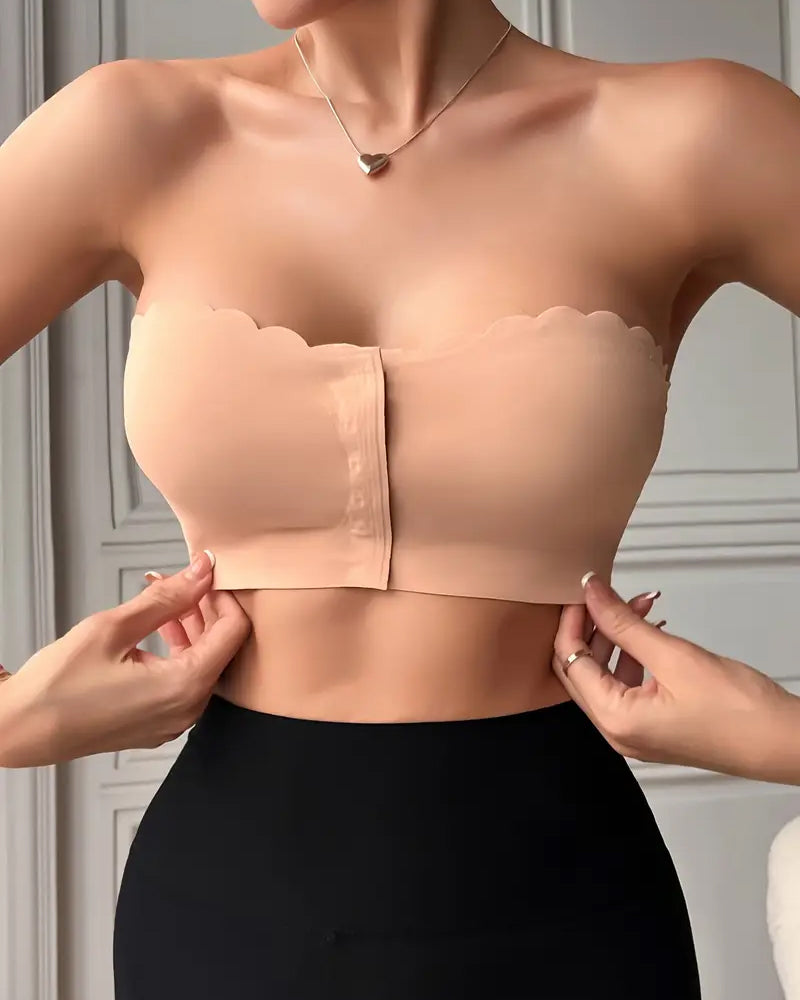 Sostén sin costuras y sin tirantes con cierre frontal y efecto push-up para mujer