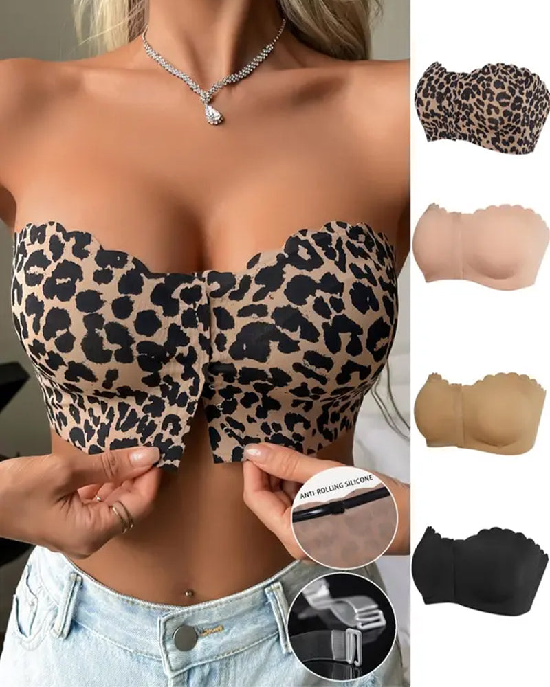 Sostén sin costuras y sin tirantes con cierre frontal y efecto push-up para mujer
