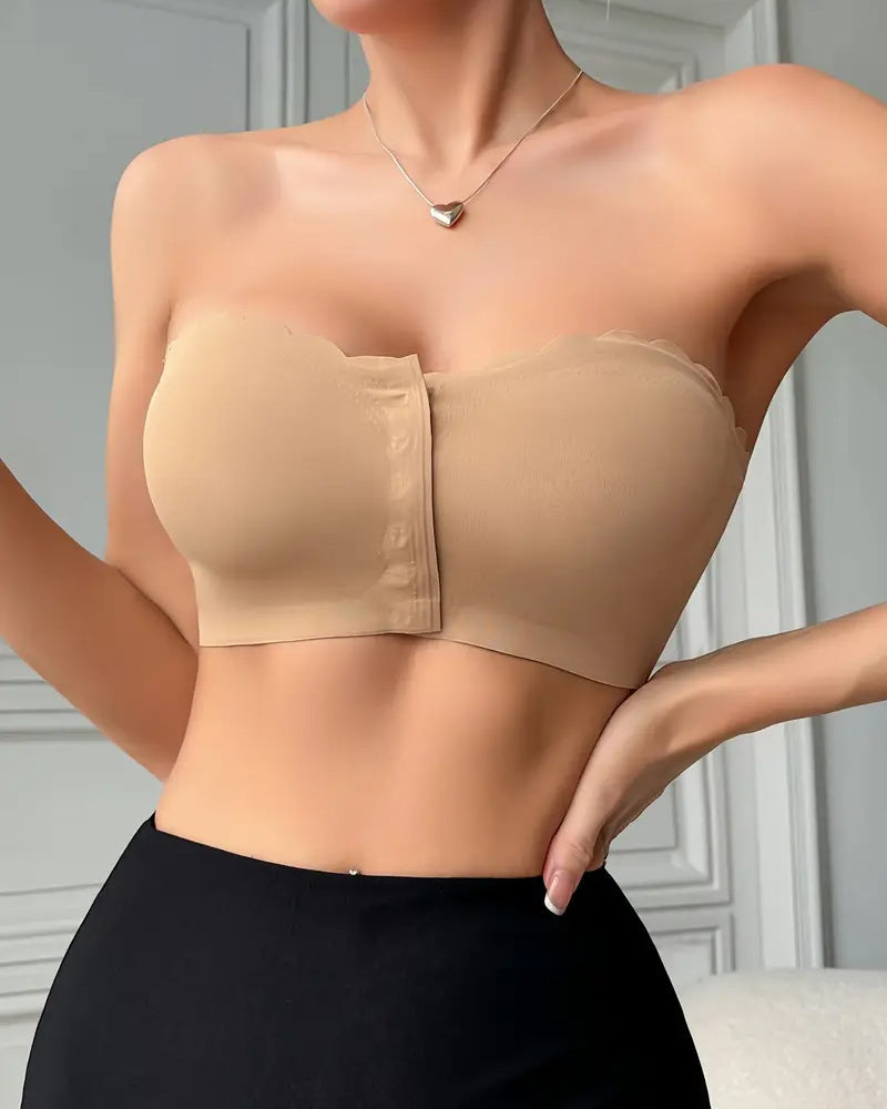 Sostén sin costuras y sin tirantes con cierre frontal y efecto push-up para mujer