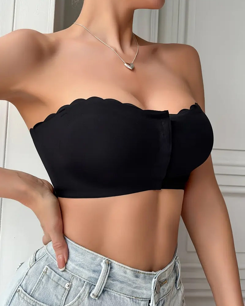 Sostén sin costuras y sin tirantes con cierre frontal y efecto push-up para mujer