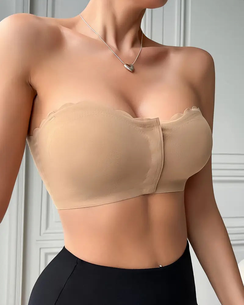 Sostén sin costuras y sin tirantes con cierre frontal y efecto push-up para mujer
