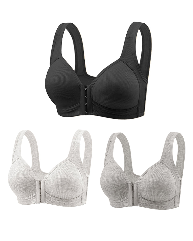 Set de 3 Sujetadores Push-Up Sin Costuras con Cierre Frontal Ajustable