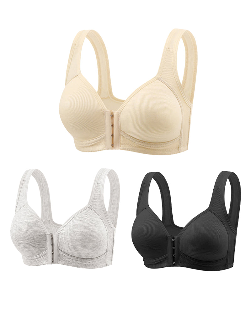 Set de 3 Sujetadores Push-Up Sin Costuras con Cierre Frontal Ajustable