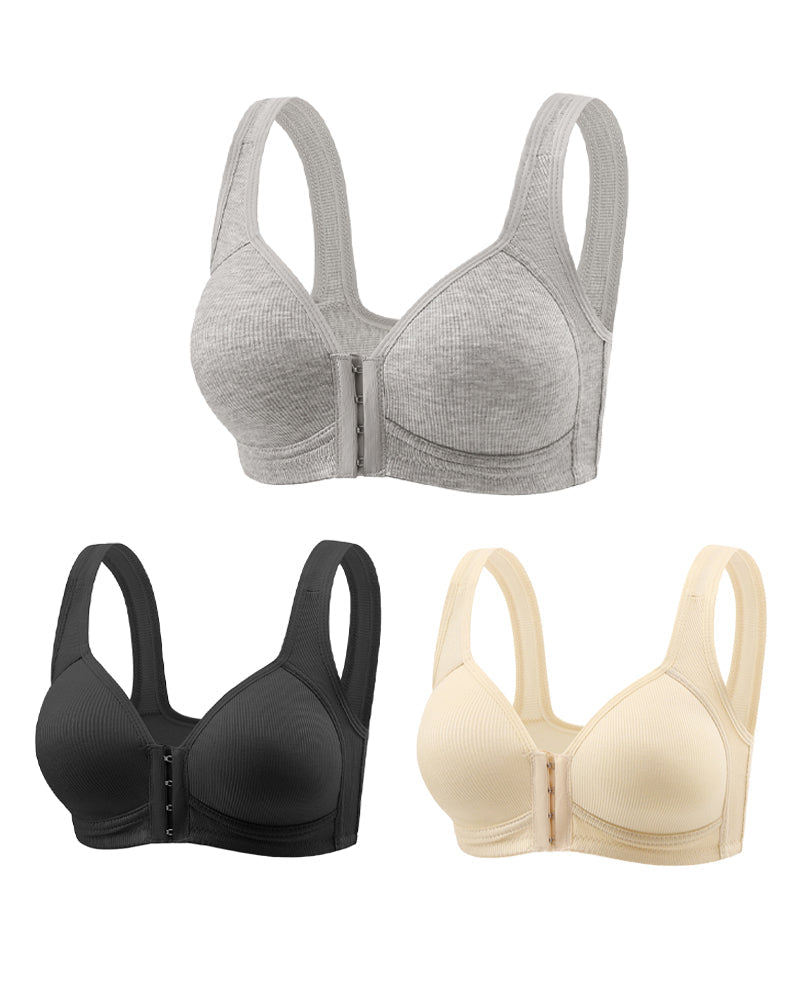 Set de 3 Sujetadores Push-Up Sin Costuras con Cierre Frontal Ajustable
