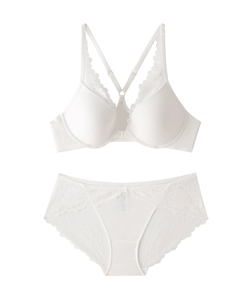 Conjunto de Lencería de Encaje Sin Costuras con Cierre Frontal y Sin Aros para Mujeres