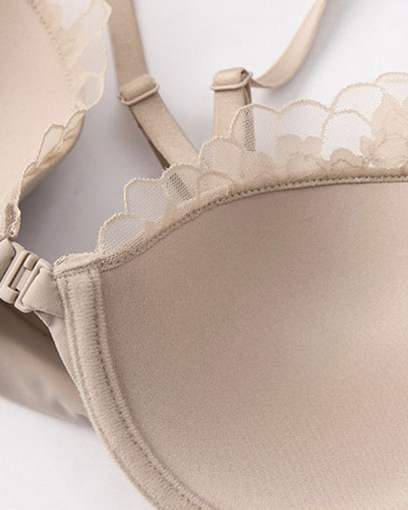 Conjunto de Lencería de Encaje Sin Costuras con Cierre Frontal y Sin Aros para Mujeres