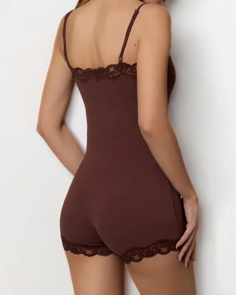 Mono Sin Costuras de Encaje con Tirantes de Espagueti para Mujeres - Estilo Sexy