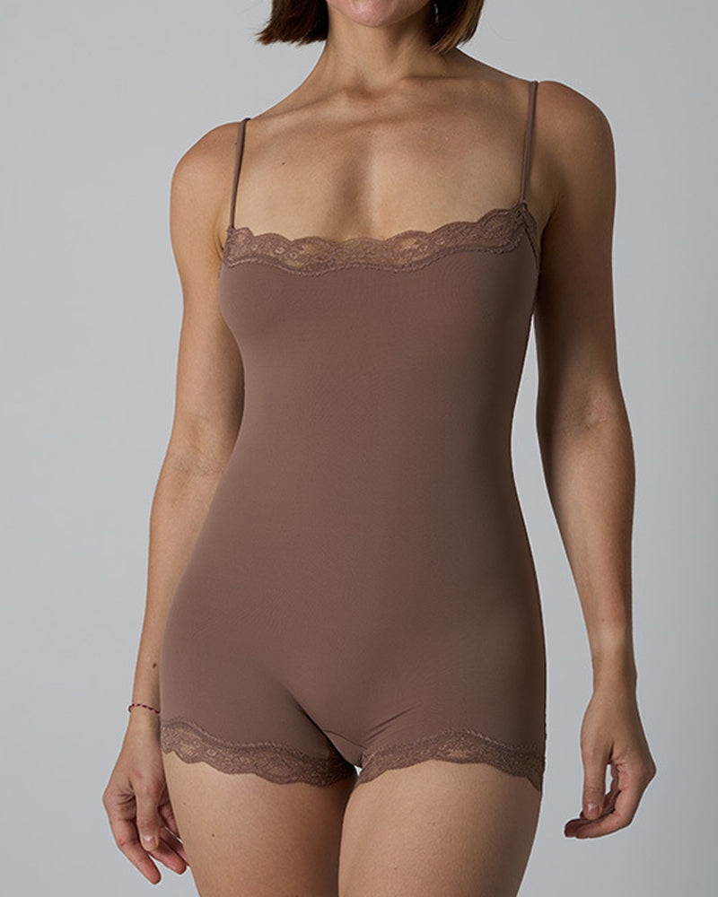 Mono Sin Costuras de Encaje con Tirantes de Espagueti para Mujeres - Estilo Sexy