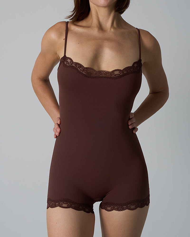 Mono Sin Costuras de Encaje con Tirantes de Espagueti para Mujeres - Estilo Sexy