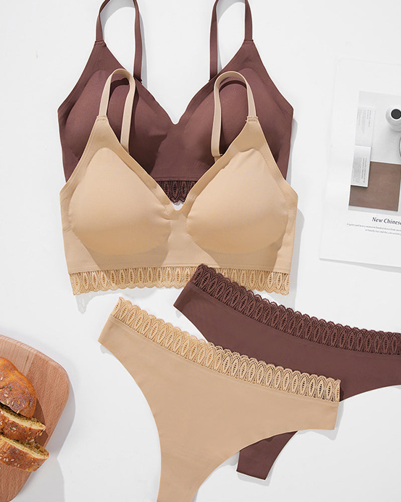 Conjunto de Lencería Sexy de Encaje Sin Costuras con Espalda Elegante