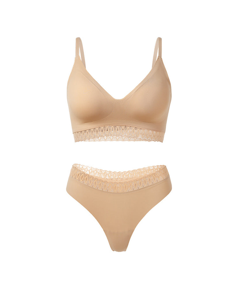 Conjunto de Lencería Sexy de Encaje Sin Costuras con Espalda Elegante