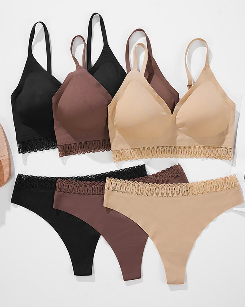 Conjunto de Lencería Sexy de Encaje Sin Costuras con Espalda Elegante