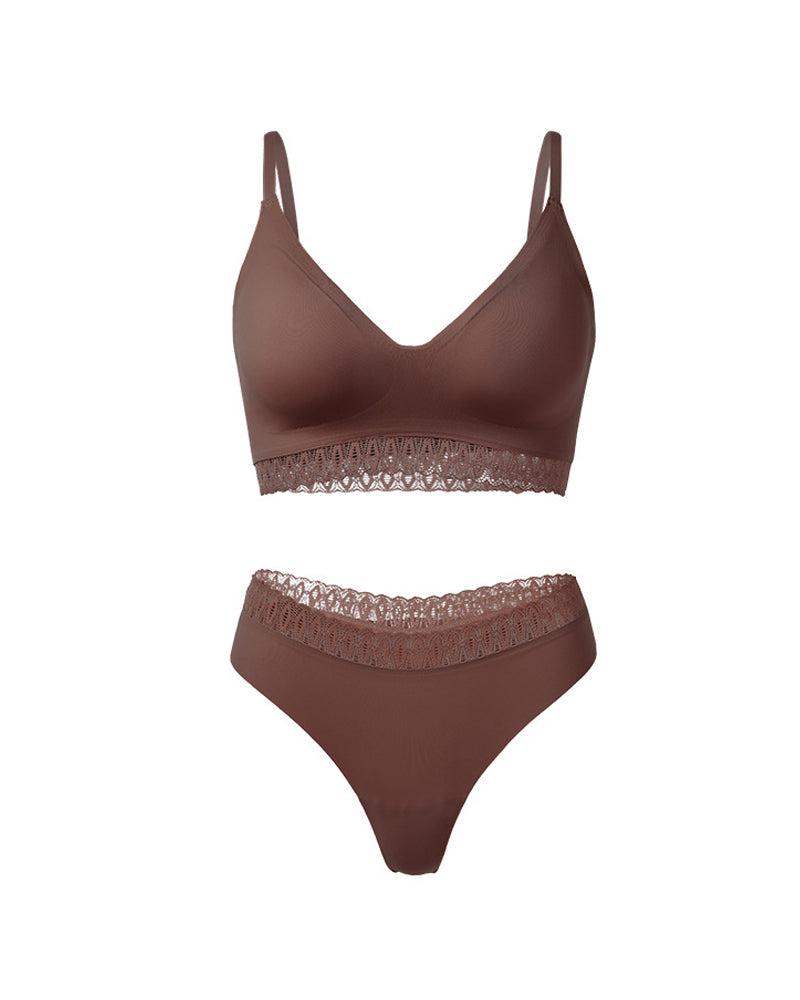 Conjunto de Lencería Sexy de Encaje Sin Costuras con Espalda Elegante