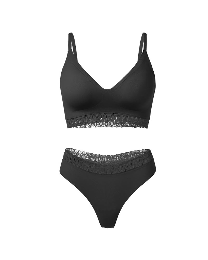 Conjunto de Lencería Sexy de Encaje Sin Costuras con Espalda Elegante