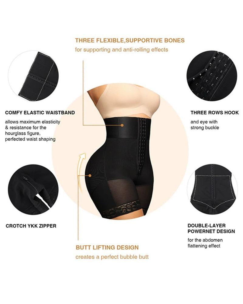 Shorts moldeadores de talle alto con control abdominal y elevación de caderas, con cremallera en la entrepierna