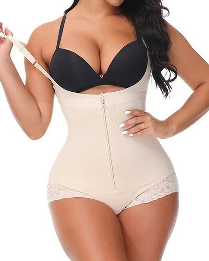 Fajas Colombianas para Control de Abdomen Femeninas - Body Shaper con Cremallera y Escote Abierto