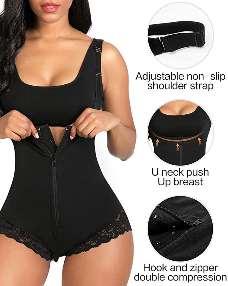 Fajas Colombianas para Control de Abdomen Femeninas - Body Shaper con Cremallera y Escote Abierto