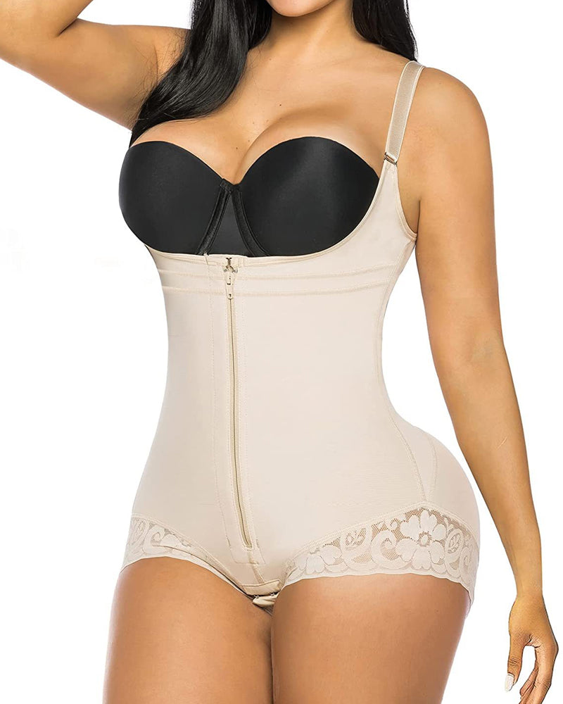 Fajas Colombianas para Control de Abdomen Femeninas - Body Shaper con Cremallera y Escote Abierto