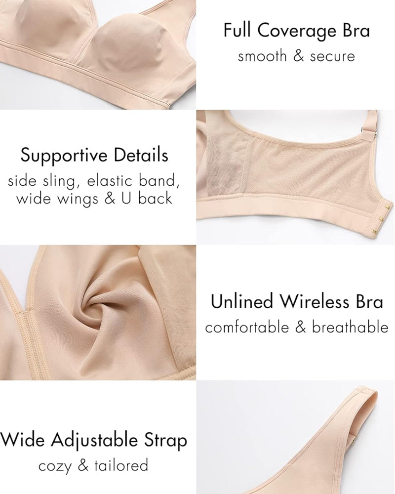 Sujetador Sin Aros de Copas Completas con Escote en V Profundo y Confortable