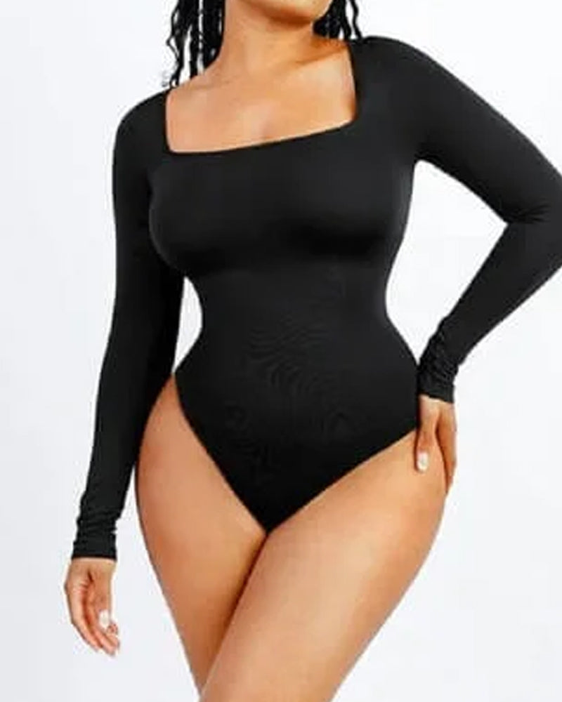 Body sin costuras para mujer con control de abdomen y mangas largas