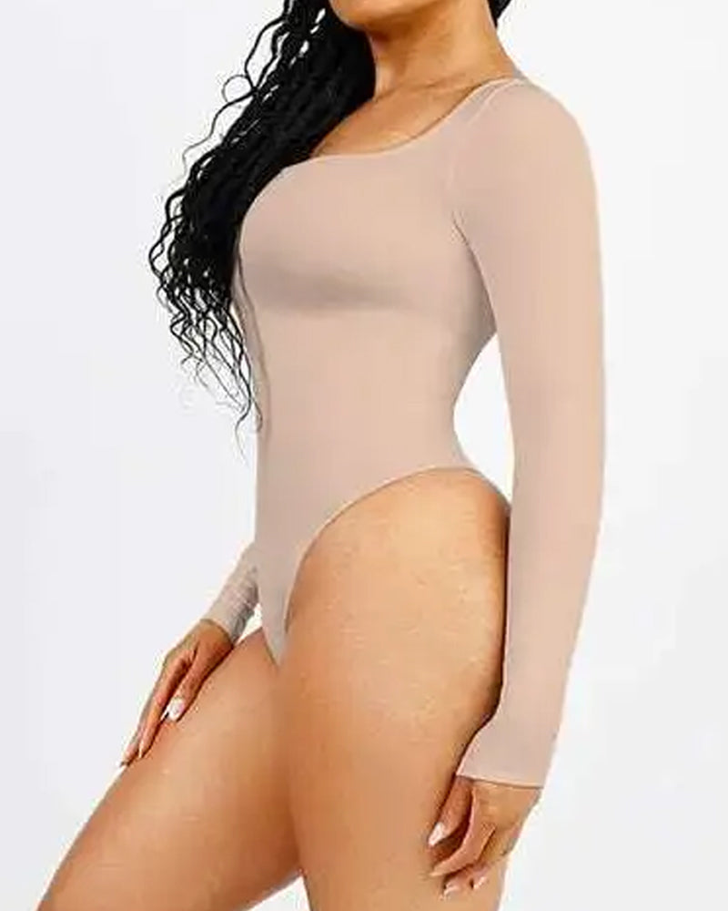 Body sin costuras para mujer con control de abdomen y mangas largas