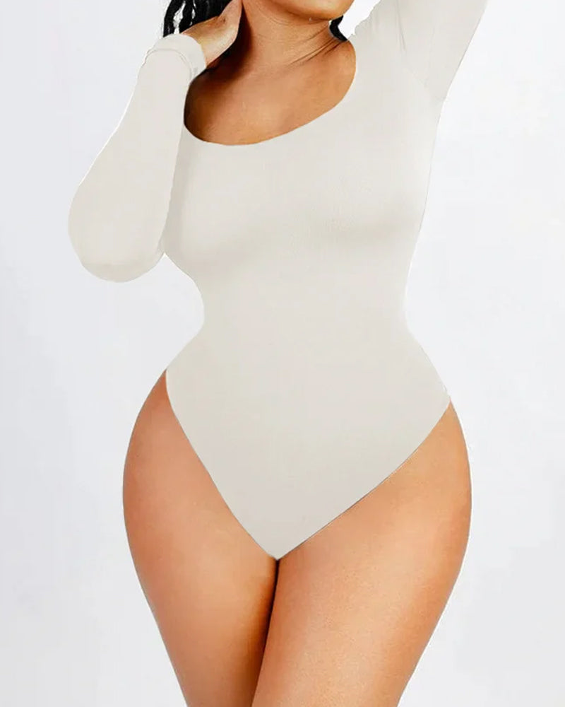 Body sin costuras para mujer con control de abdomen y mangas largas