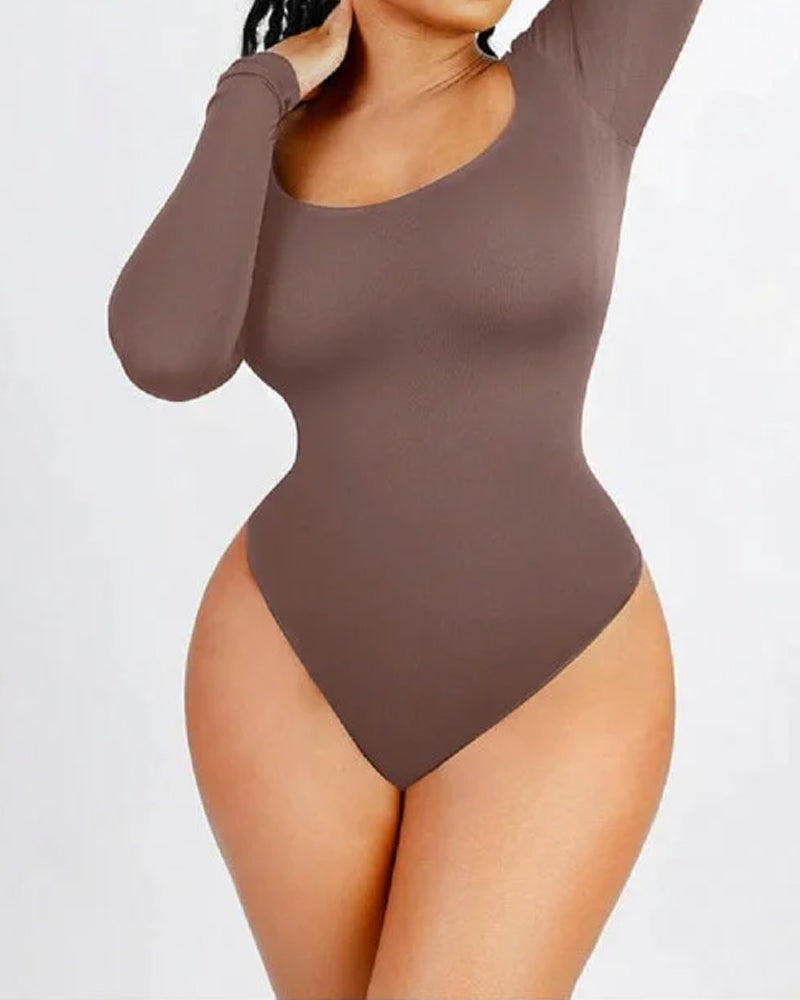 Body sin costuras para mujer con control de abdomen y mangas largas