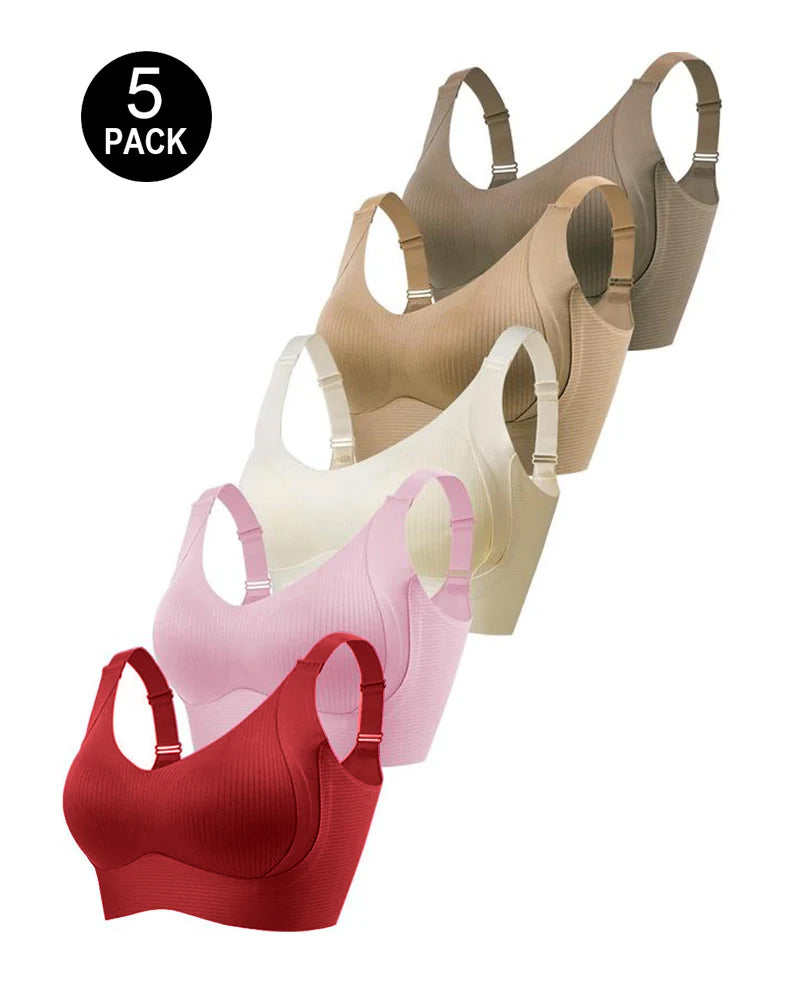 Sostén inalámbrico ajustable de cuatro filas en color sólido para mujer