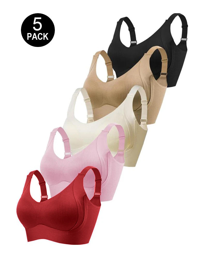 Sostén inalámbrico ajustable de cuatro filas en color sólido para mujer