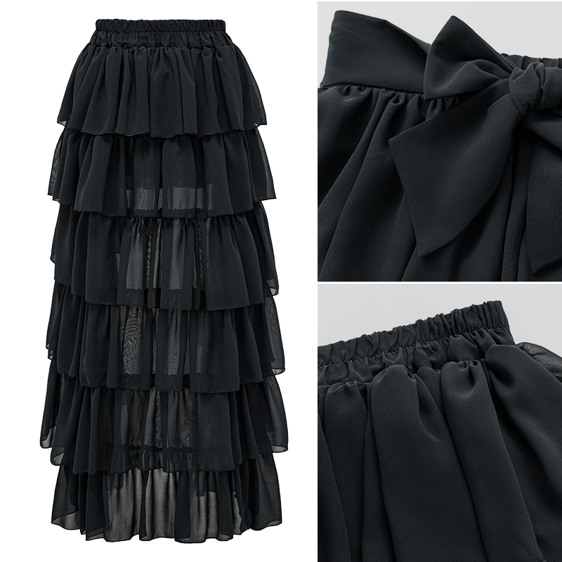Traje de Baño de Una Pieza con Falda y Lazo en Blanco y Negro