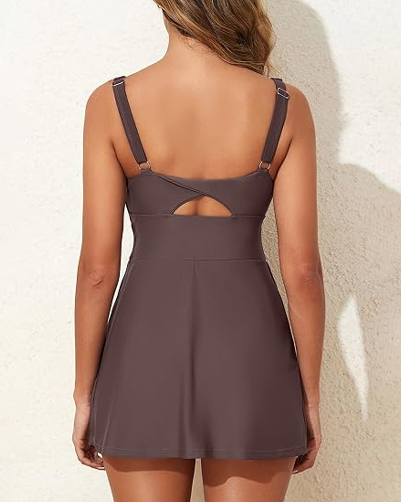 Traje de baño con control abdominal, pantalones cortos integrados y bolsillos