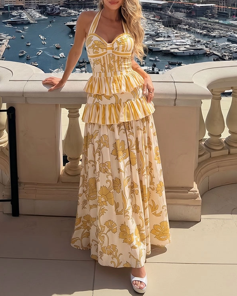 Conjunto de Baño Estampado en Amarillo Limón con Diseño Halter