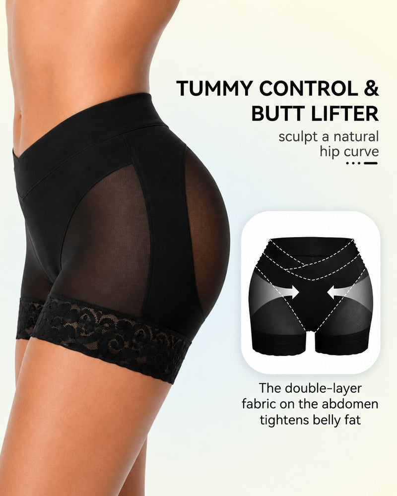 Panties Modeladores de Malla Transparente con Control de Abdomen y Levantamiento de Glúteos - Diseño V Crossover