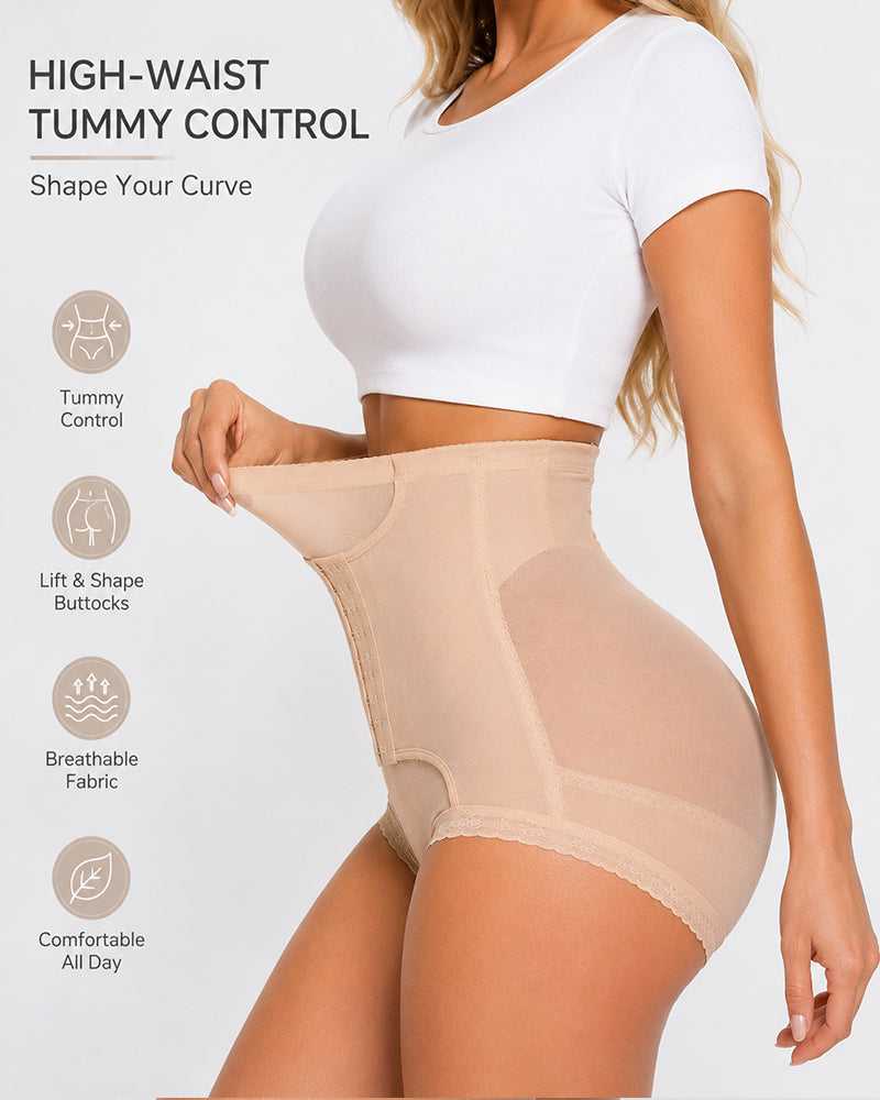 Panties Moldeadores Sin Costuras de Control Abdomen con Cierre de Gancho y Ojo de Cintura Alta