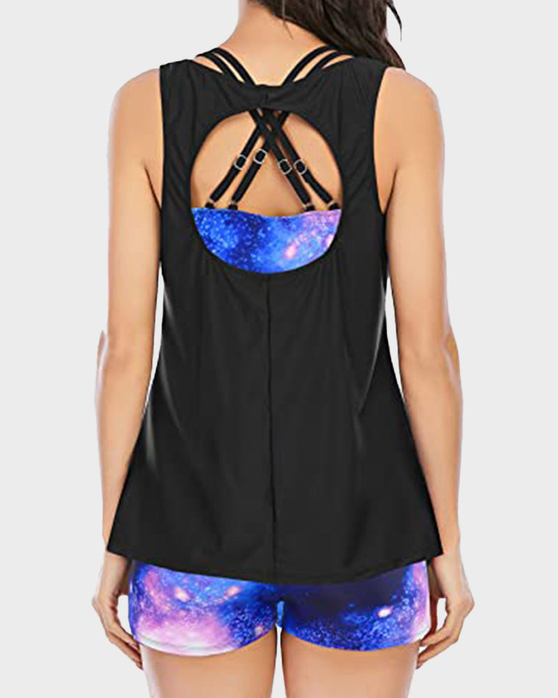 Conjunto de 3 Piezas de Tankini Deportivo con Cobertura Total