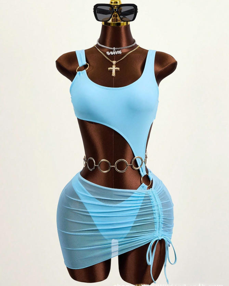 Conjunto de Bikini Transparente Sin Espalda con Cubierta Sexy